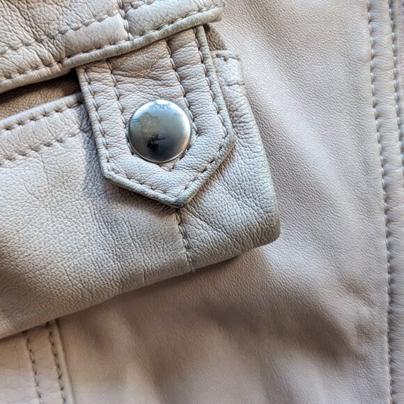 Rebecca Taylor lamb leather cropped moto jacket in nude pink - Picture 7 of 8